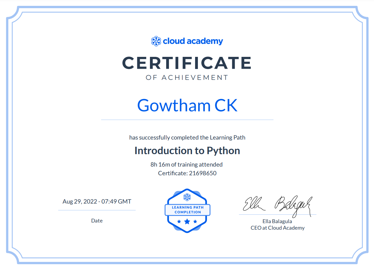 Introduction to Python certificate