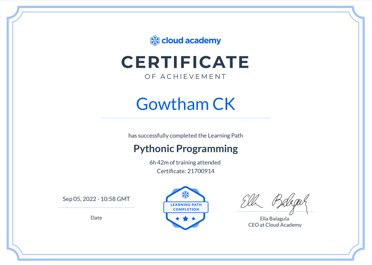 Pythonic Programming certificate